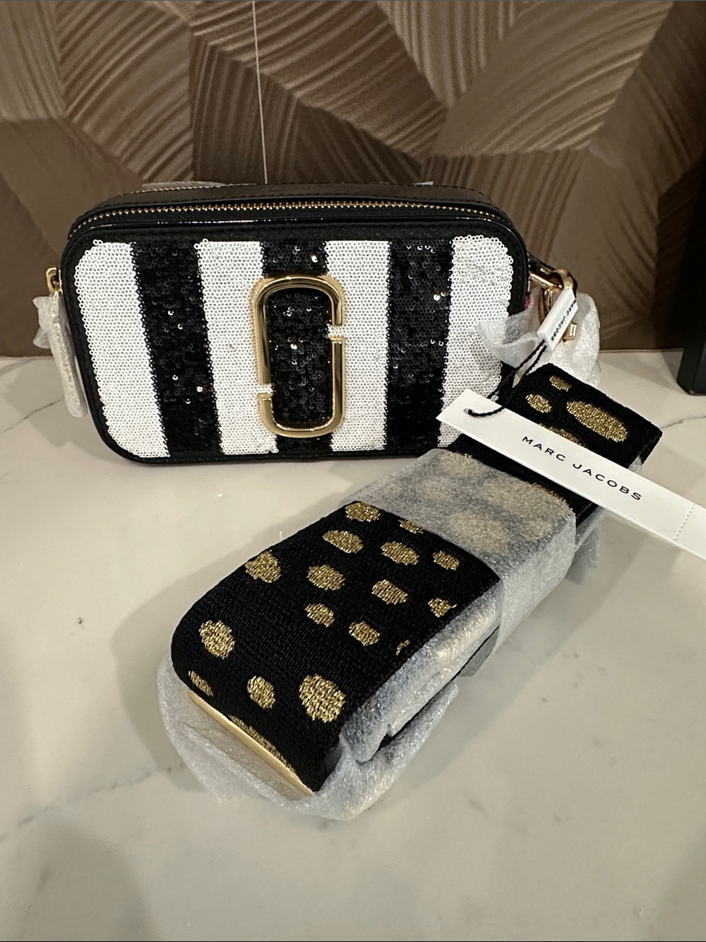 Marc Jacobs Black & White Sequin Stripe Crossbody Bag